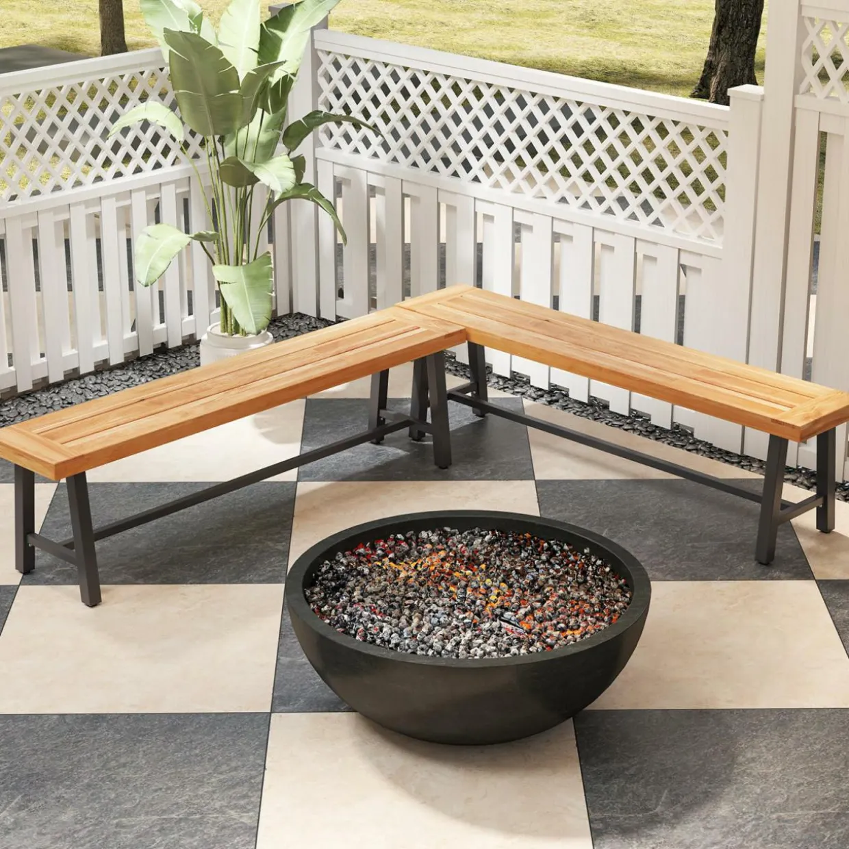 Tangkula 63" Acacia Wood Outdoor Bench, 3-Person Patio Bench with 800 lbs Weight Capacity