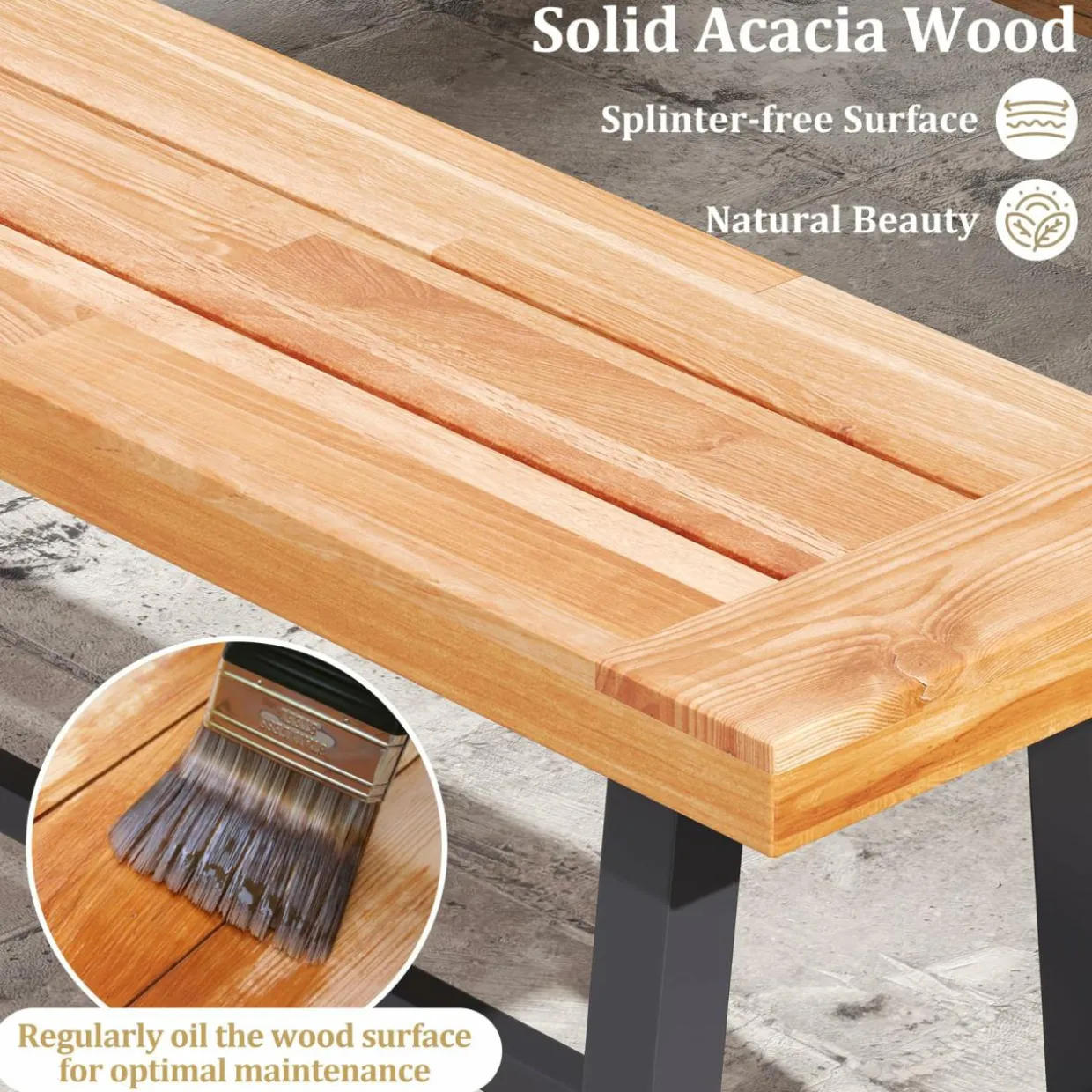 Tangkula 63" Acacia Wood Outdoor Bench, 3-Person Patio Bench with 800 lbs Weight Capacity