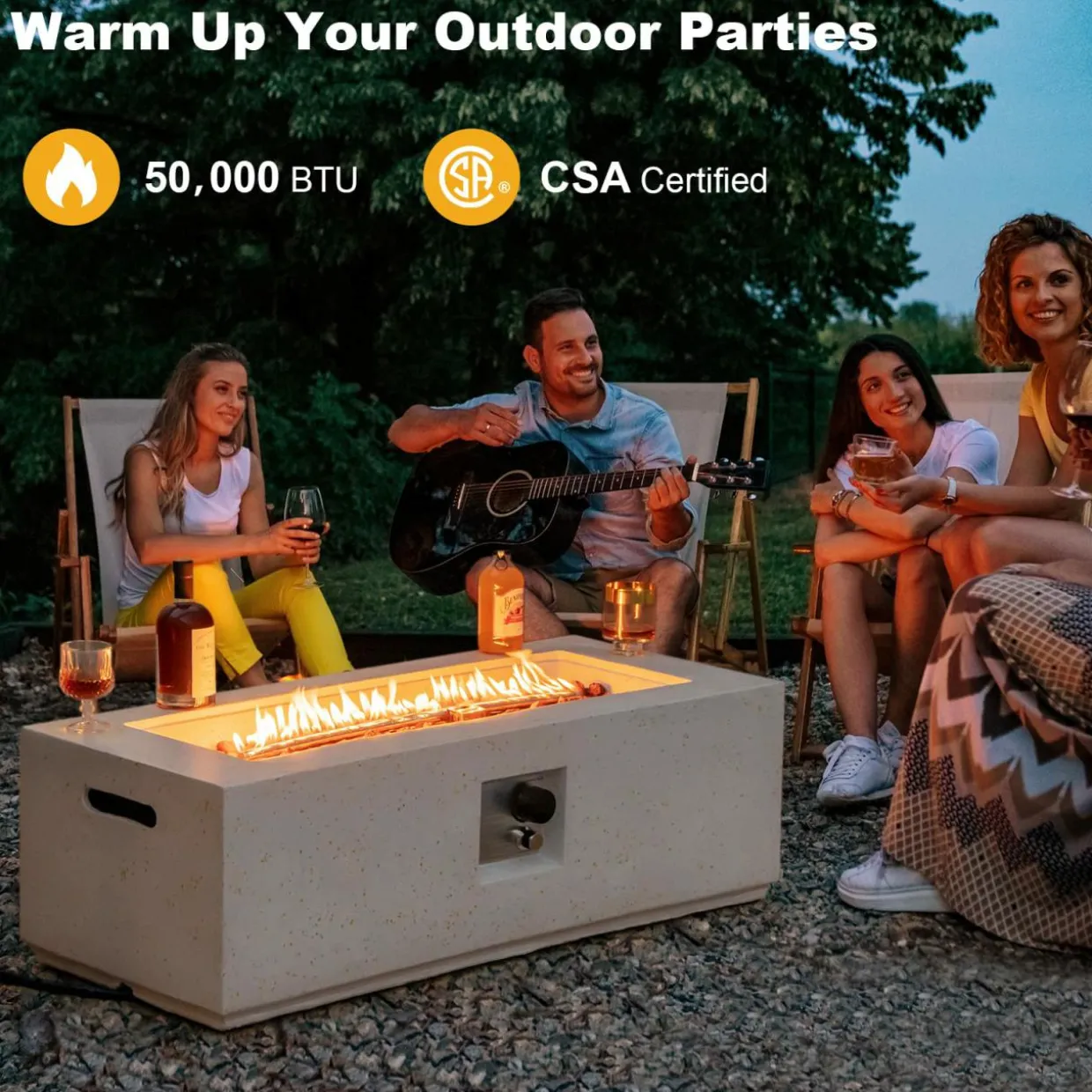 Tangkula 50,000 BTU Outdoor Fire Pit Table, 42" Rectangle Terrazzo Propane Gas Fire Table with Auto-Ignition