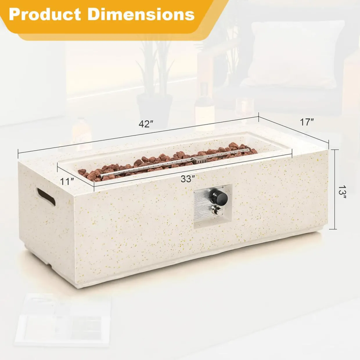 Tangkula 50,000 BTU Outdoor Fire Pit Table, 42" Rectangle Terrazzo Propane Gas Fire Table with Auto-Ignition