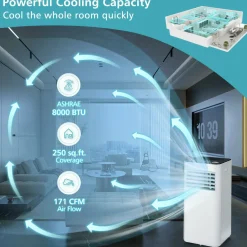 Tangkula 8000 BTU Portable Air Conditioner, with Fan & Dehumidifier Mode