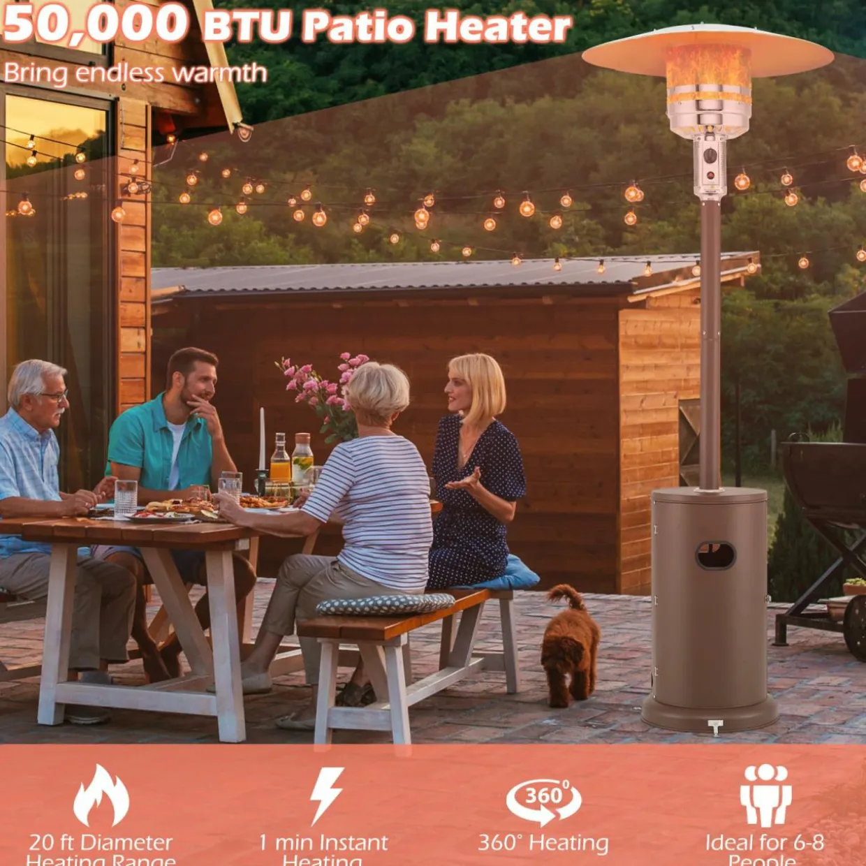 Tangkula 50,000 BTU Propane Outdoor Heater, Patio Heater with Strengthened Stainless Steel Burner