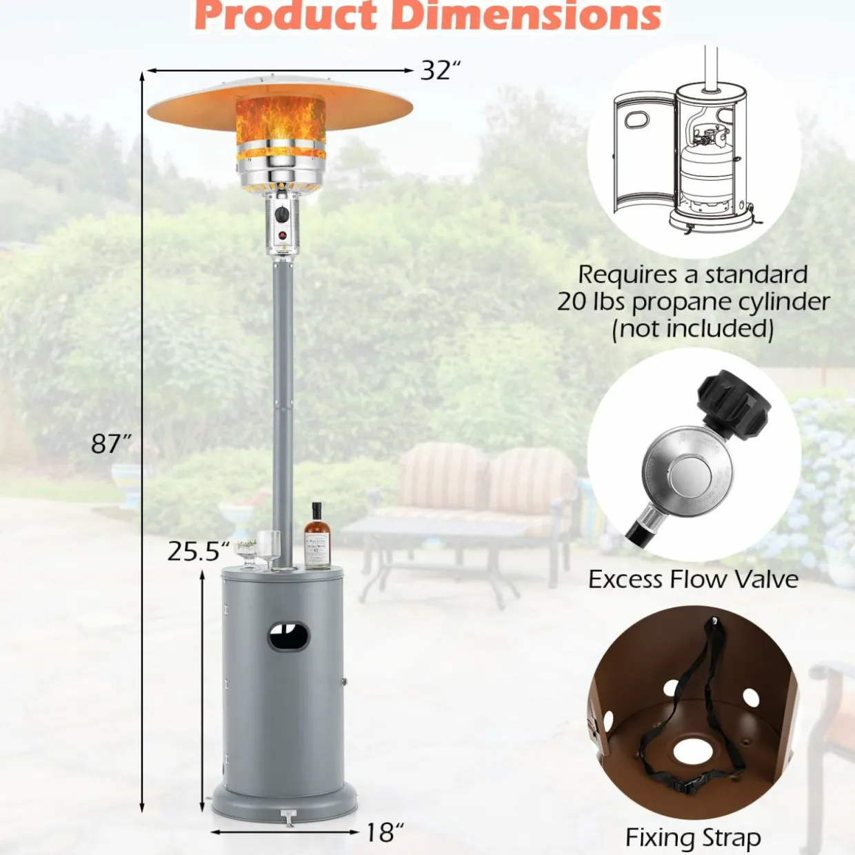 Tangkula 50,000 BTU Propane Outdoor Heater, Patio Heater with Strengthened Stainless Steel Burner