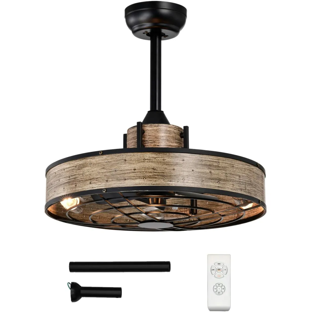 Tangkula 20" Caged Ceiling Fan with Light, Enclosed Ceiling Fan