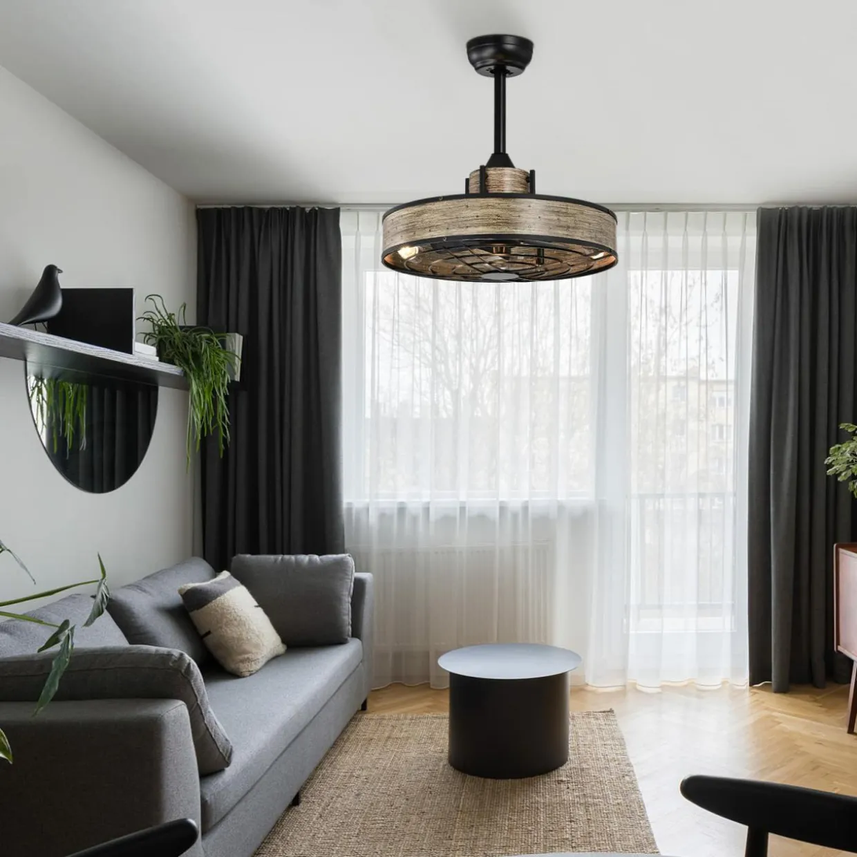 Tangkula 20" Caged Ceiling Fan with Light, Enclosed Ceiling Fan