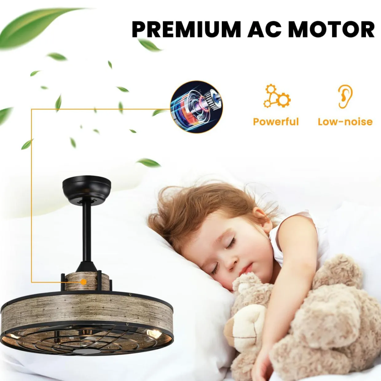 Tangkula 20" Caged Ceiling Fan with Light, Enclosed Ceiling Fan