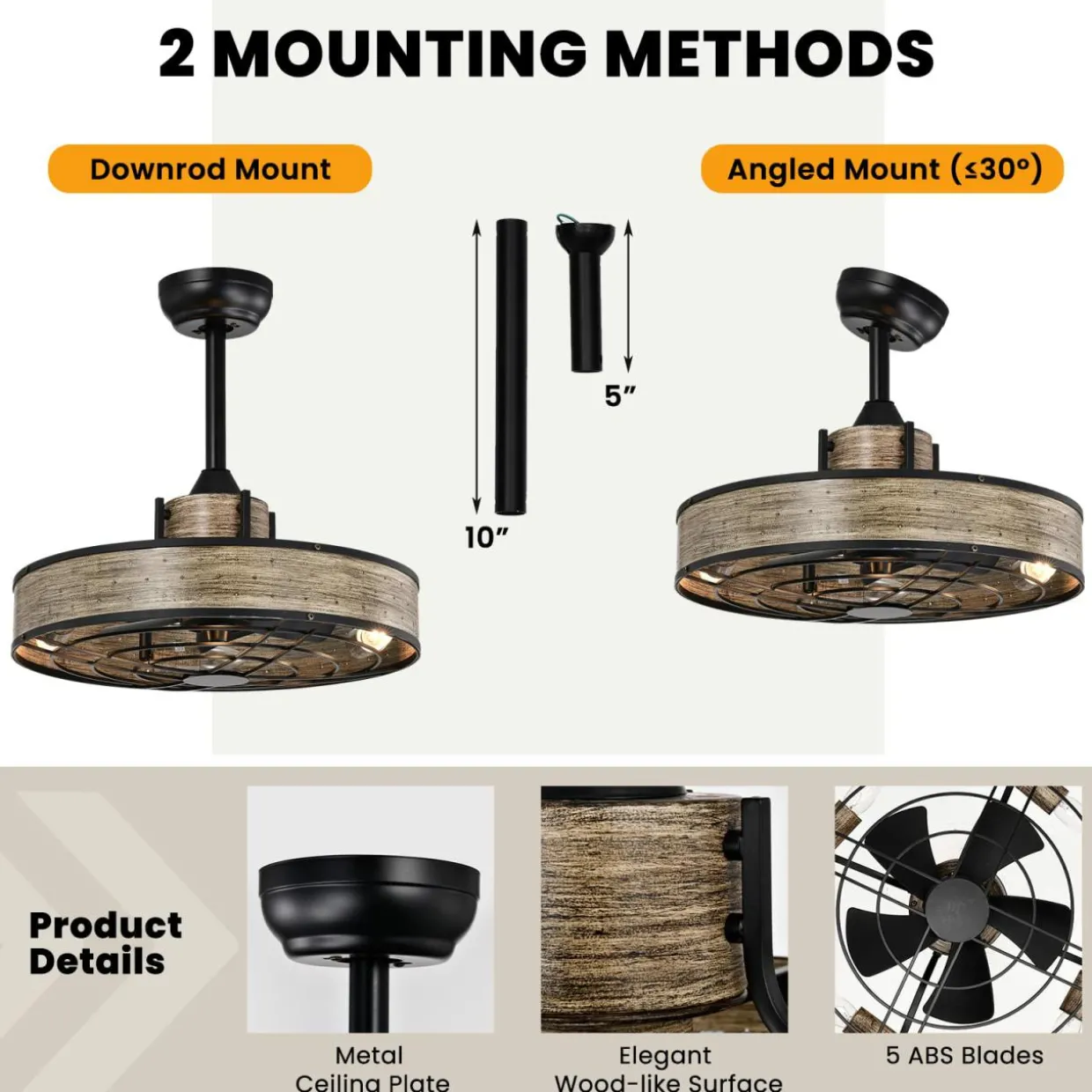 Tangkula 20" Caged Ceiling Fan with Light, Enclosed Ceiling Fan