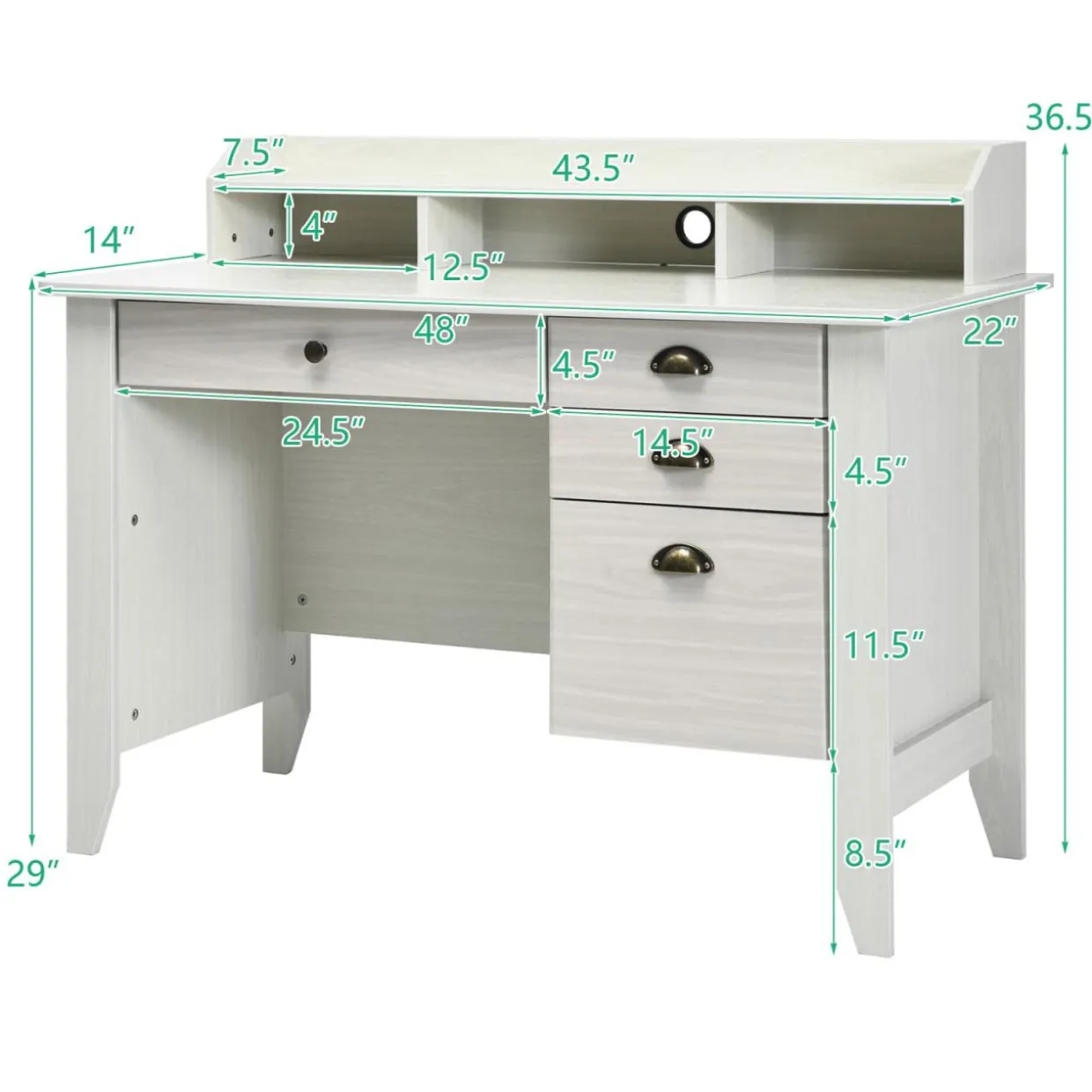 Tangkula 48" Computer Desk with 4 Storage Drawers & Hutch, Home Office Desk Vintage Desk