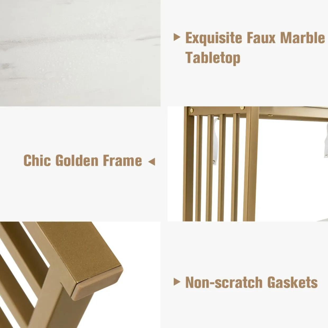 Tangkula 48" Console Table, White Faux Marble Entryway Table with Gold Finished Frame