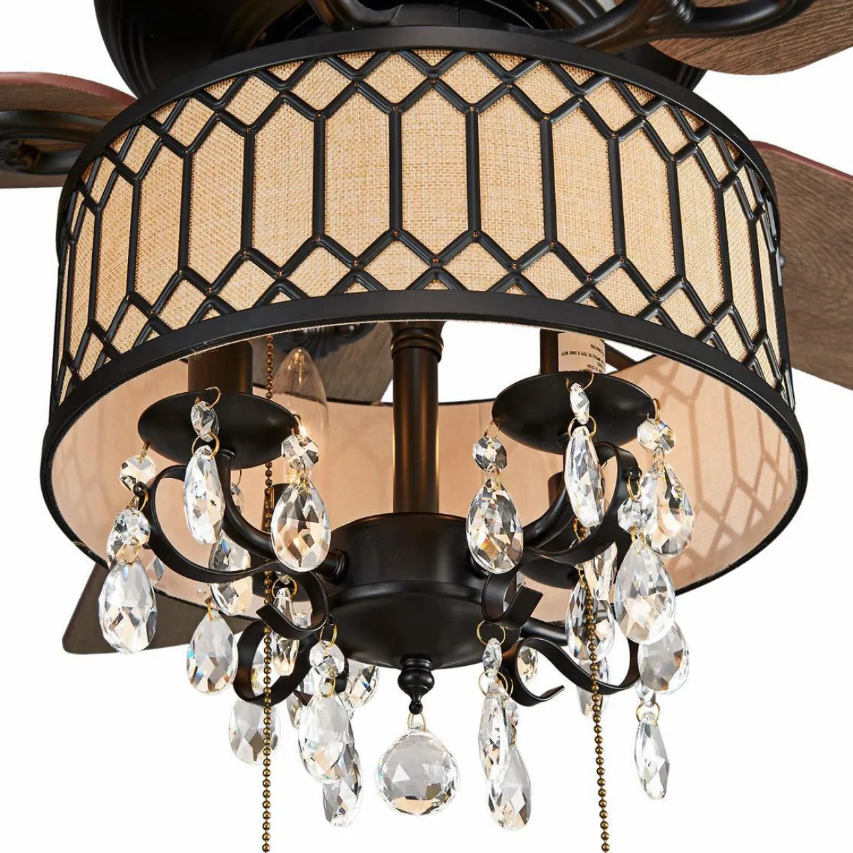 Tangkula 52" Crystal Ceiling Fan with Lights, Classical Crystal Ceiling Fan with Pull Chain Control