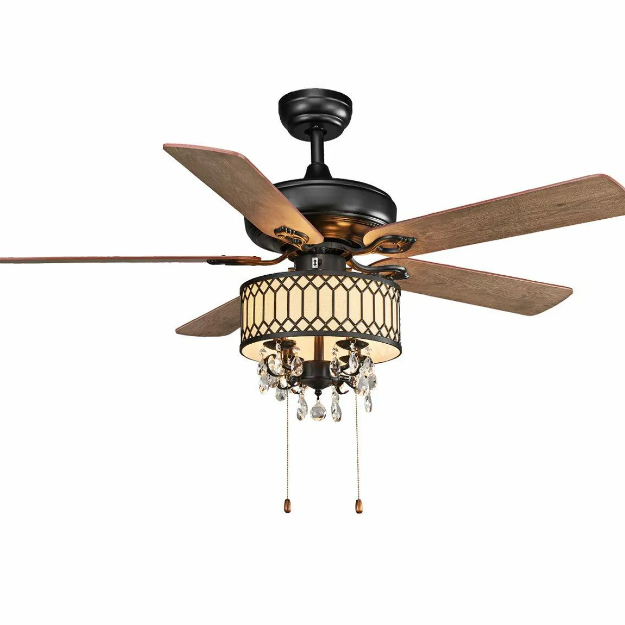 Tangkula 52" Crystal Ceiling Fan with Lights, Classical Crystal Ceiling Fan with Pull Chain Control