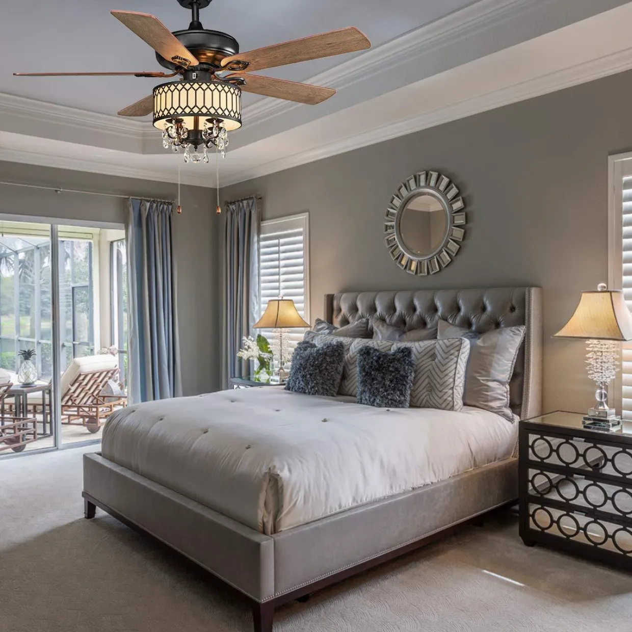 Tangkula 52" Crystal Ceiling Fan with Lights, Classical Crystal Ceiling Fan with Pull Chain Control