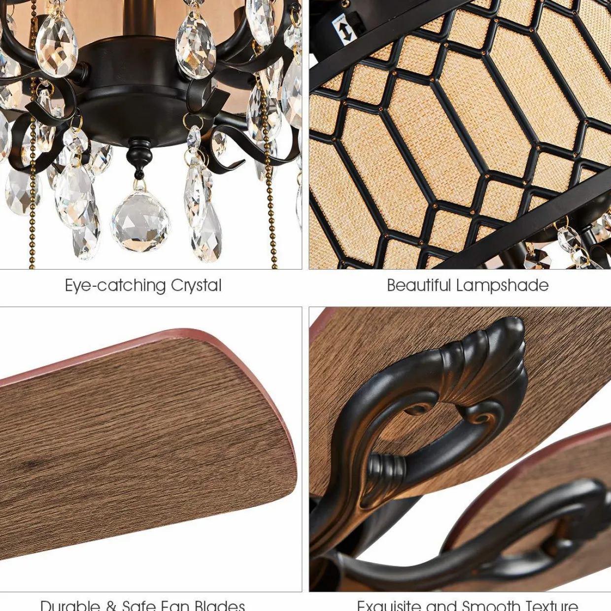 Tangkula 52" Crystal Ceiling Fan with Lights, Classical Crystal Ceiling Fan with Pull Chain Control
