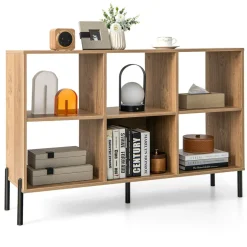 Tangkula 6 Cube Bookshelf, 2-tier Wood Storage Open Bookcase with Elevated Metal Legs, 5-Position Adjustable Shelf