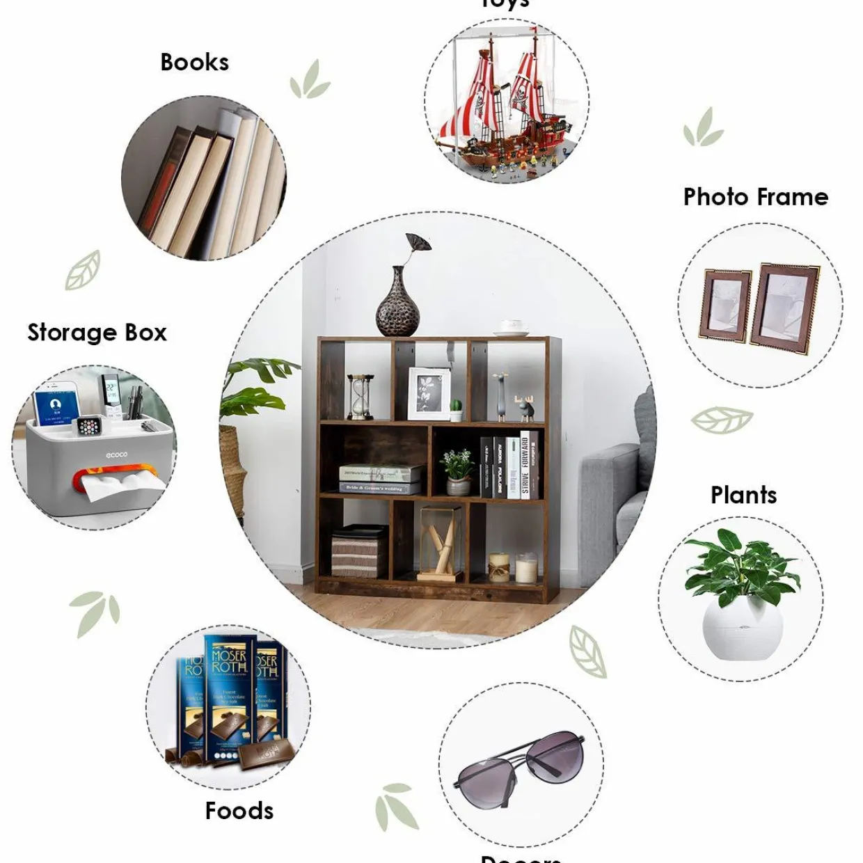 Tangkula 8 Cubes Industrial Wooden Bookcase, Freestanding Bookshelf with Open Shelves