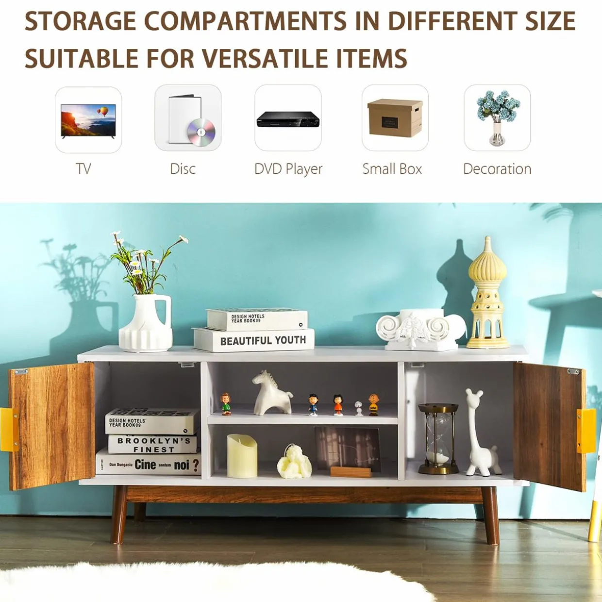 Tangkula 2 Door TV Stand for TVs up to 50 inch Flat Screen, Entertainment Center w/Open Storage Shelf