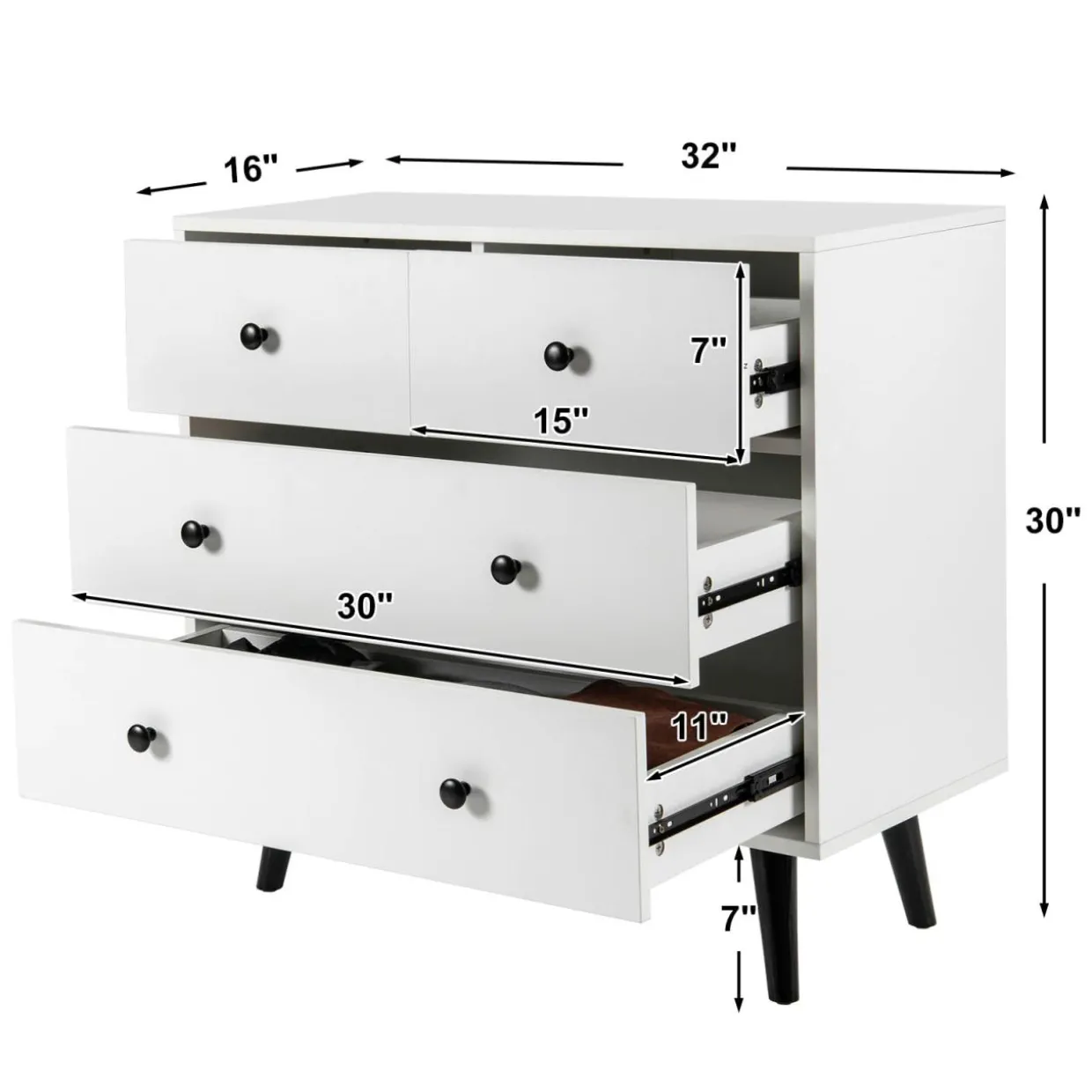 Tangkula 4 Drawer Dresser, Freestanding Storage Cabinet with Legs & Metal Handles, Modern Storage Drawer for Bedroom, Nursery Room (White)