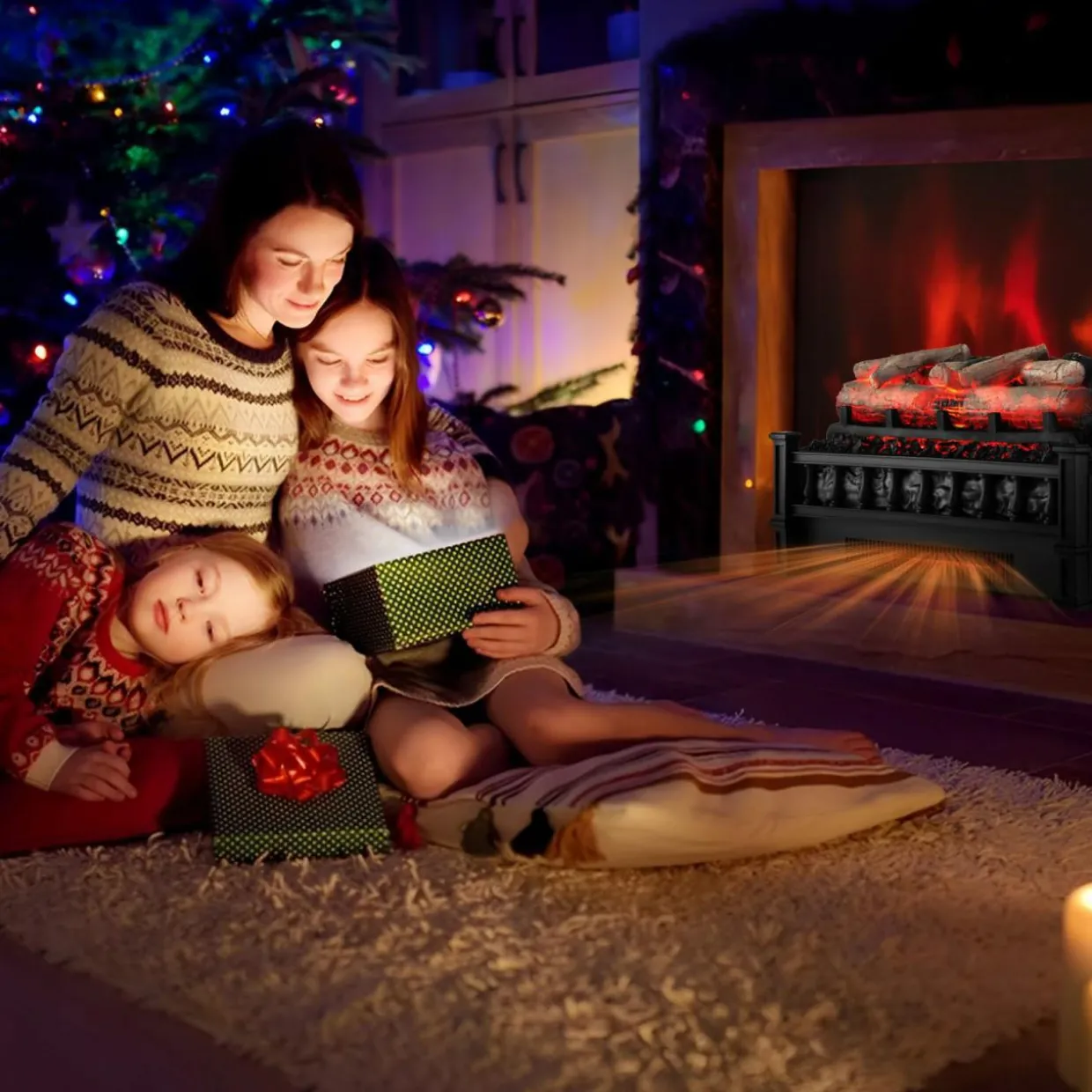 Tangkula 20" Electric Fireplace Log Set Heater with Adjustable Temp