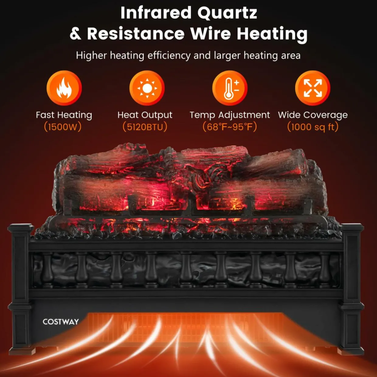 Tangkula 20" Electric Fireplace Log Set Heater with Adjustable Temp