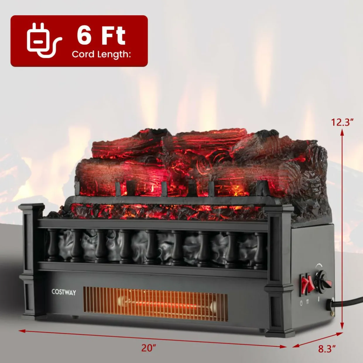 Tangkula 20" Electric Fireplace Log Set Heater with Adjustable Temp