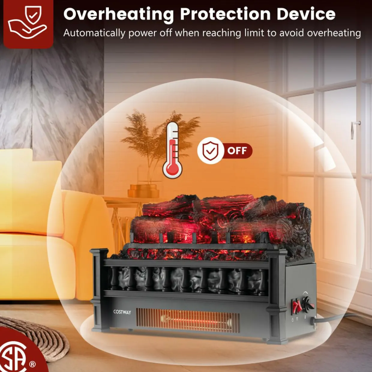 Tangkula 20" Electric Fireplace Log Set Heater with Adjustable Temp