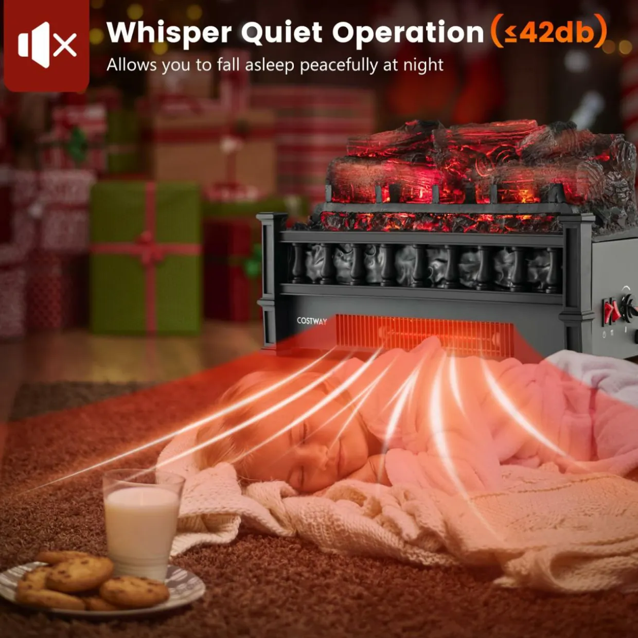 Tangkula 20" Electric Fireplace Log Set Heater with Adjustable Temp