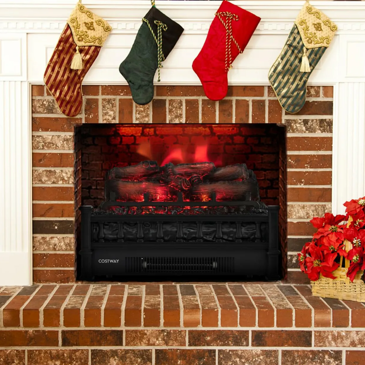 Tangkula 20" Electric Fireplace Log Set Heater with Adjustable Temp
