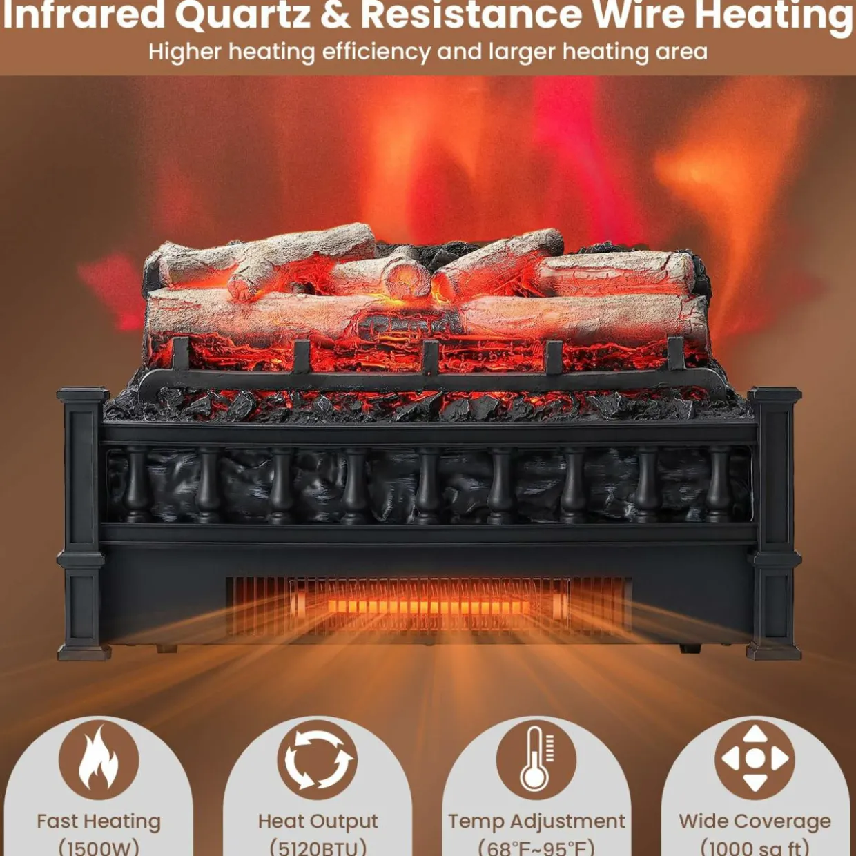 Tangkula 20" Electric Fireplace Log Set Heater with Adjustable Temp