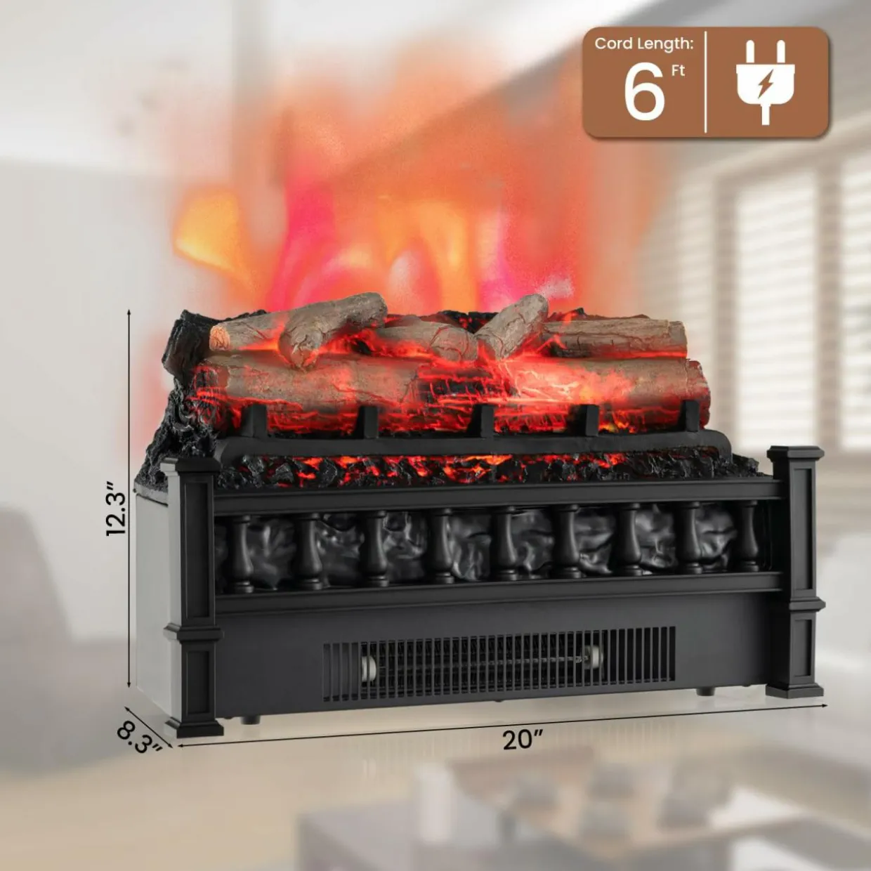 Tangkula 20" Electric Fireplace Log Set Heater with Adjustable Temp