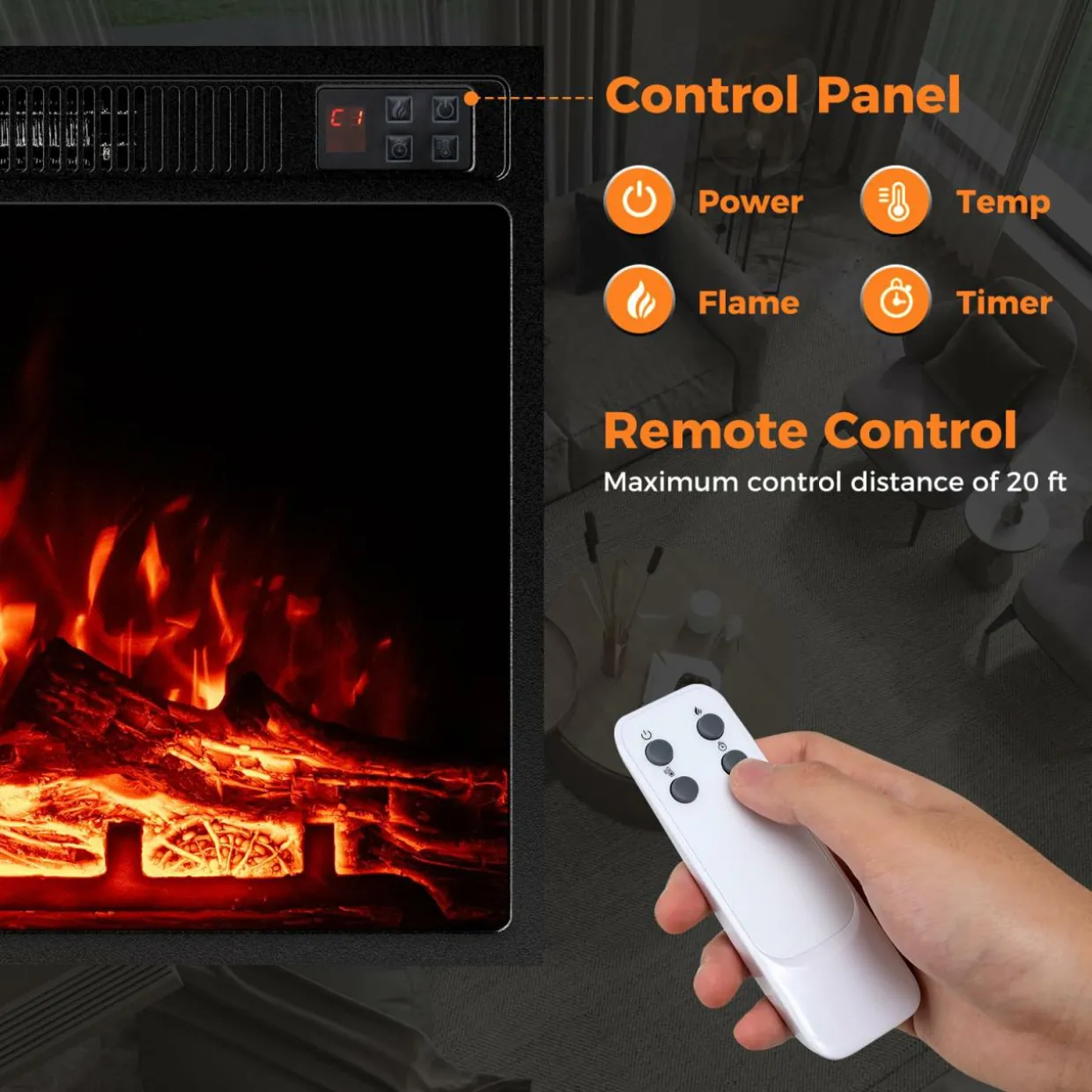 Tangkula 23" Electric Fireplace, 5,000 BTU Fireplace Insert with Remote Control