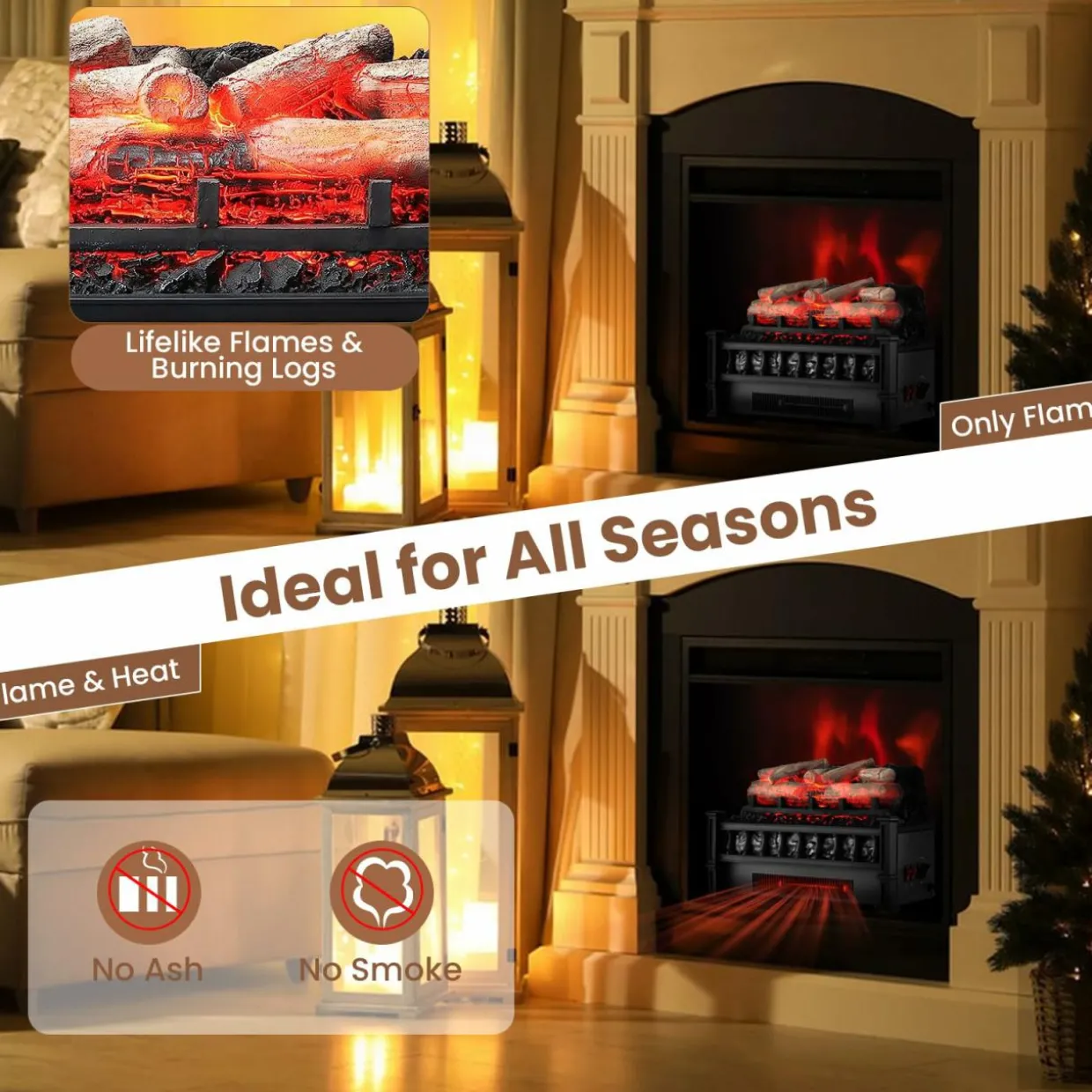 Tangkula 20" Electric Fireplace Log Set Heater with Adjustable Temp