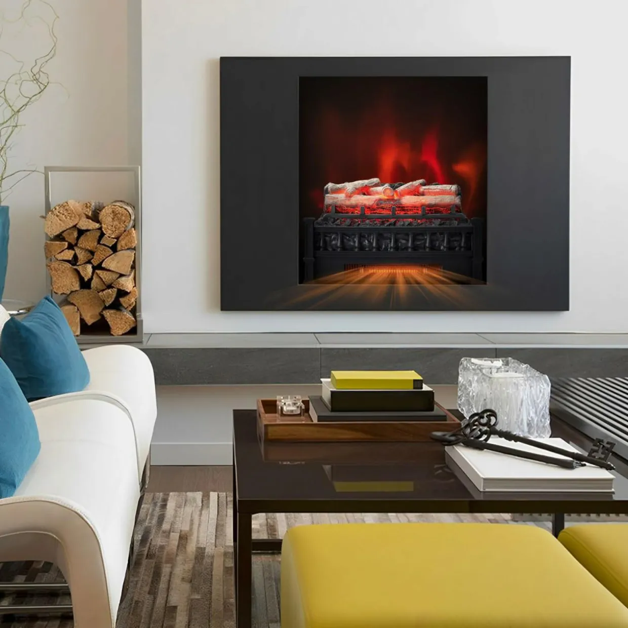 Tangkula 20" Electric Fireplace Log Set Heater with Adjustable Temp