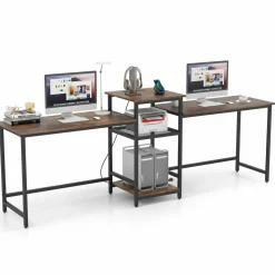Tangkula 97" Extra Long 2-Person Computer Desk with Power Outlet