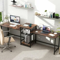 Tangkula 97" Extra Long 2-Person Computer Desk with Power Outlet