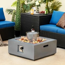 Tangkula 28" Fire Pit Table with Fountain, 50,000 BTU Square Fire Table with Stainless Steel Burner
