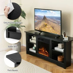 Tangkula 58” Fireplace TV Stand, Home Entertainment Center with 18” 1500W Electric Fireplace