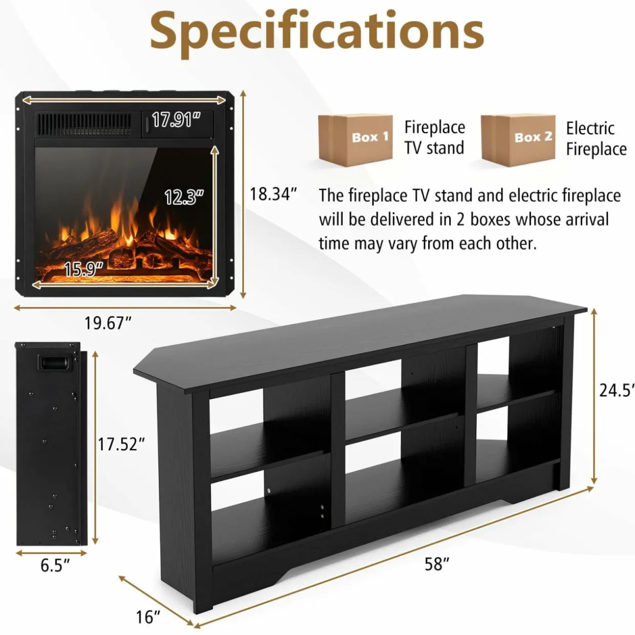 Tangkula 58” Fireplace TV Stand, Home Entertainment Center with 18” 1500W Electric Fireplace