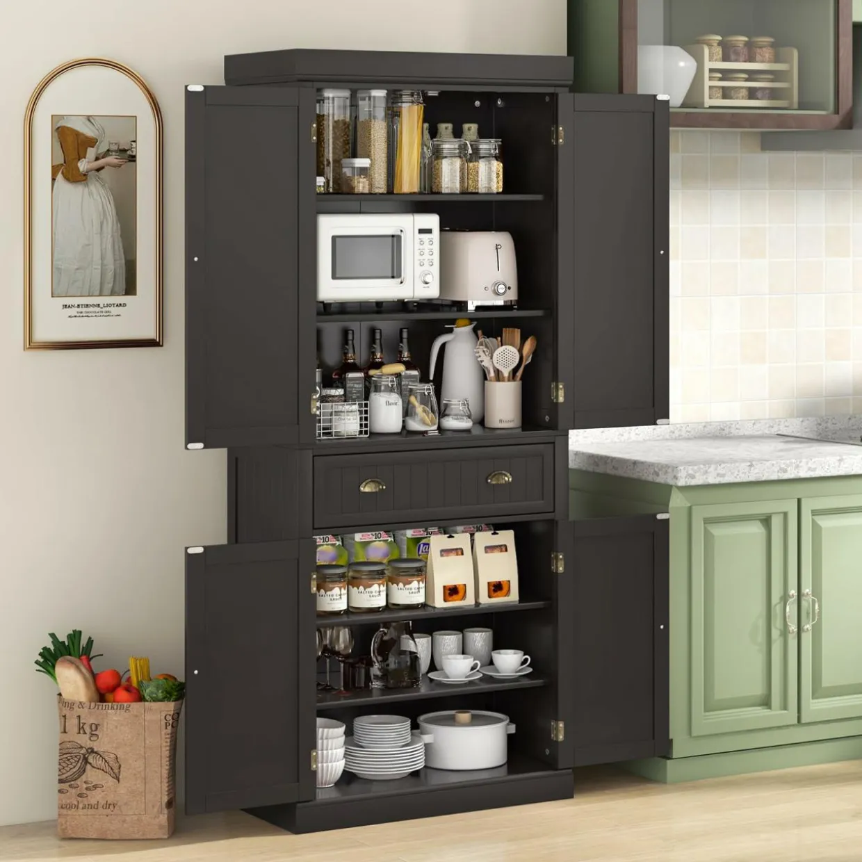 Tangkula 72" Freestanding Kitchen Pantry Cupboard Cabinet, Traditional Elegant Design