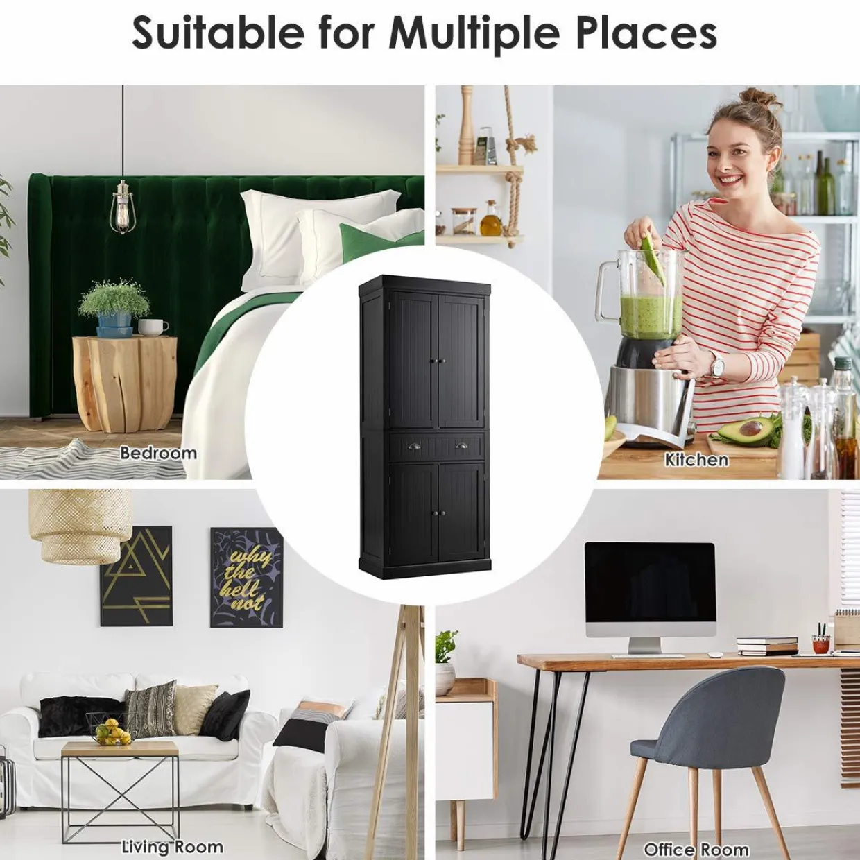 Tangkula 72" Freestanding Kitchen Pantry Cupboard Cabinet, Traditional Elegant Design