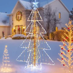Tangkula 5 FT Animated Lighted Christmas Tree, Light-up Xmas Tree with 252 Warm & 202 Cold LED Lights