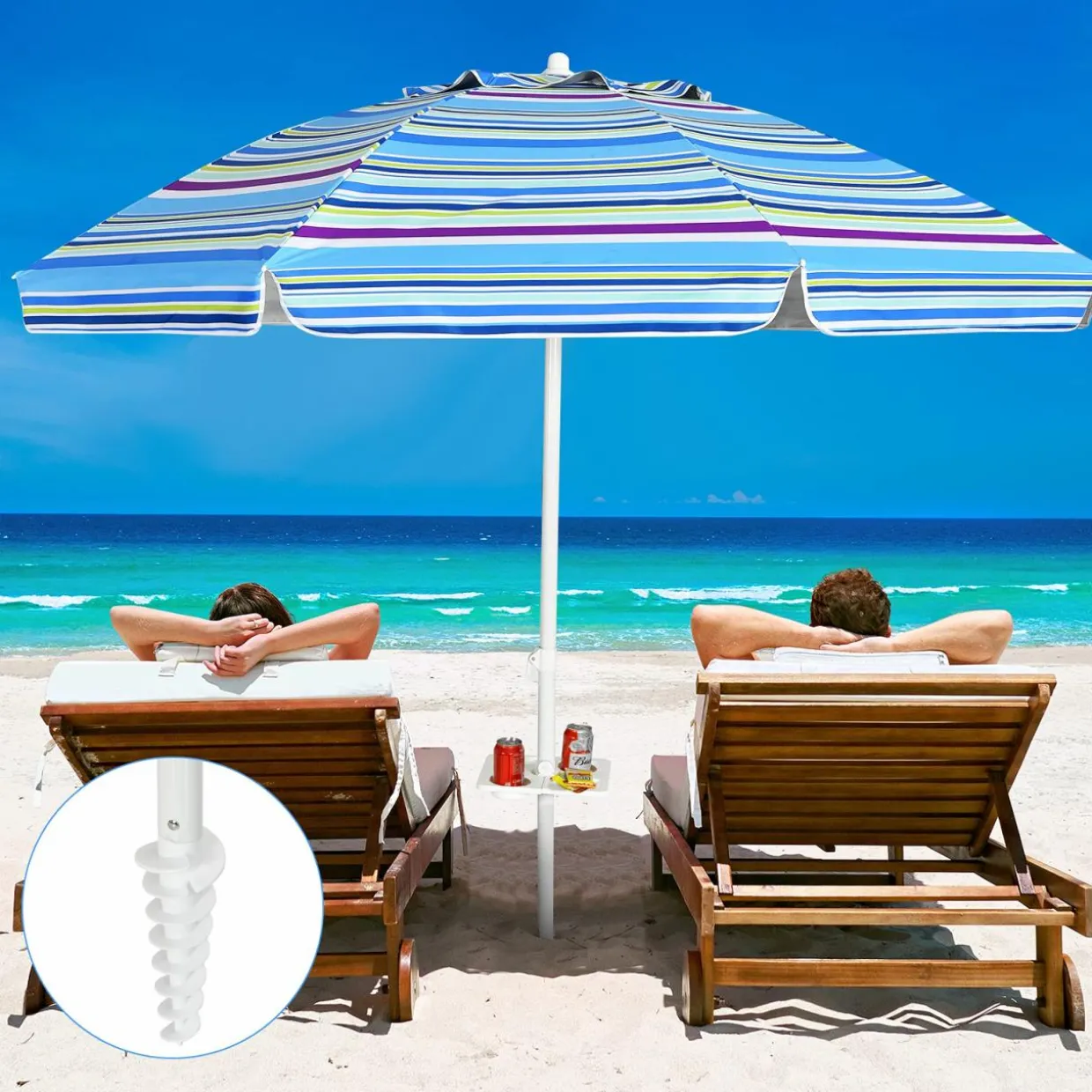 Tangkula 7.2 FT Beach Umbrella, Portable Beach Umbrella W/Sand Anchor & Tilt Mechanism, 8 Sturdy Rib & Premium Steel Pole, Carrying Bag