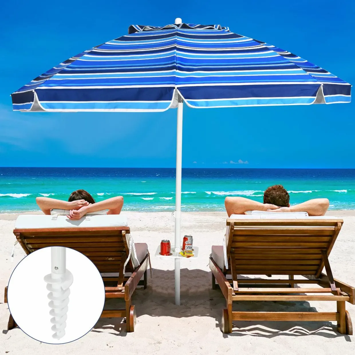Tangkula 7.2 FT Beach Umbrella, Portable Beach Umbrella W/Sand Anchor & Tilt Mechanism, 8 Sturdy Rib & Premium Steel Pole, Carrying Bag