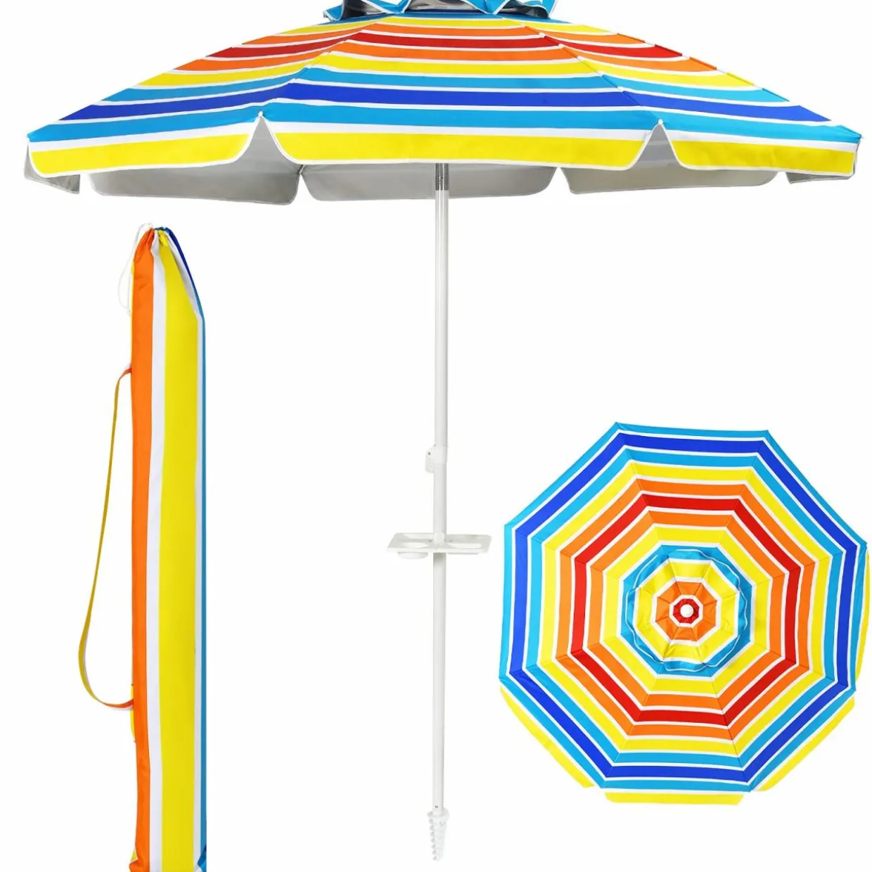 Tangkula 7.2 FT Beach Umbrella, Portable Beach Umbrella W/Sand Anchor & Tilt Mechanism, 8 Sturdy Rib & Premium Steel Pole, Carrying Bag
