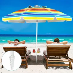 Tangkula 7.2 FT Beach Umbrella, Portable Beach Umbrella W/Sand Anchor & Tilt Mechanism, 8 Sturdy Rib & Premium Steel Pole, Carrying Bag