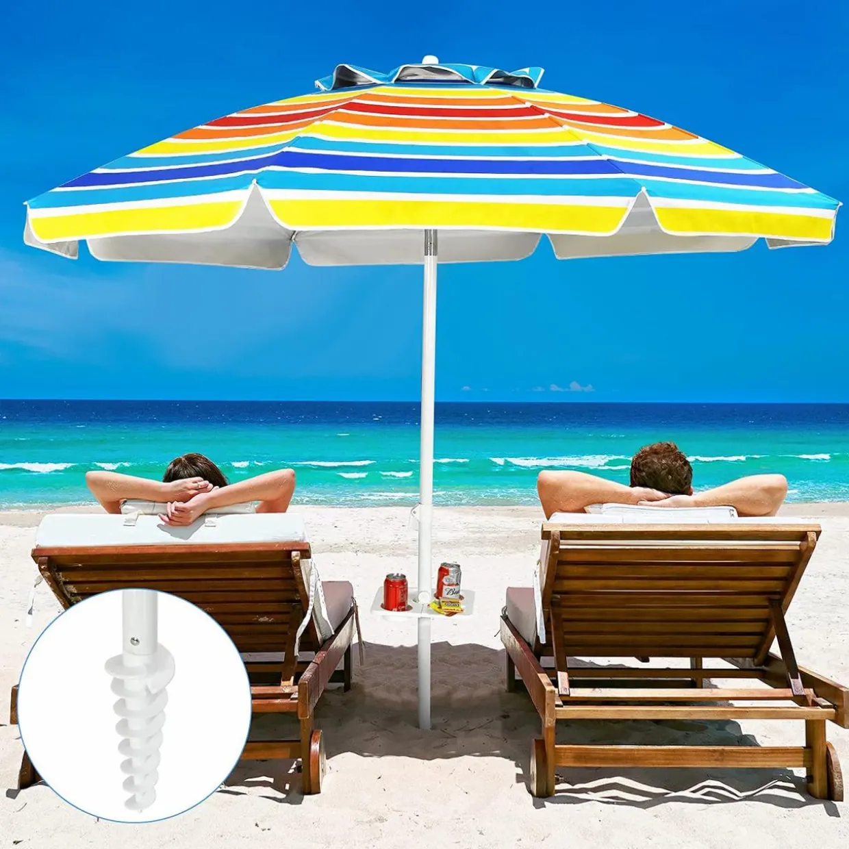 Tangkula 7.2 FT Beach Umbrella, Portable Beach Umbrella W/Sand Anchor & Tilt Mechanism, 8 Sturdy Rib & Premium Steel Pole, Carrying Bag