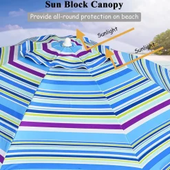 Tangkula 7.2 FT Beach Umbrella, Portable Beach Umbrella W/Sand Anchor & Tilt Mechanism, 8 Sturdy Rib & Premium Steel Pole, Carrying Bag