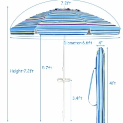 Tangkula 7.2 FT Beach Umbrella, Portable Beach Umbrella W/Sand Anchor & Tilt Mechanism, 8 Sturdy Rib & Premium Steel Pole, Carrying Bag