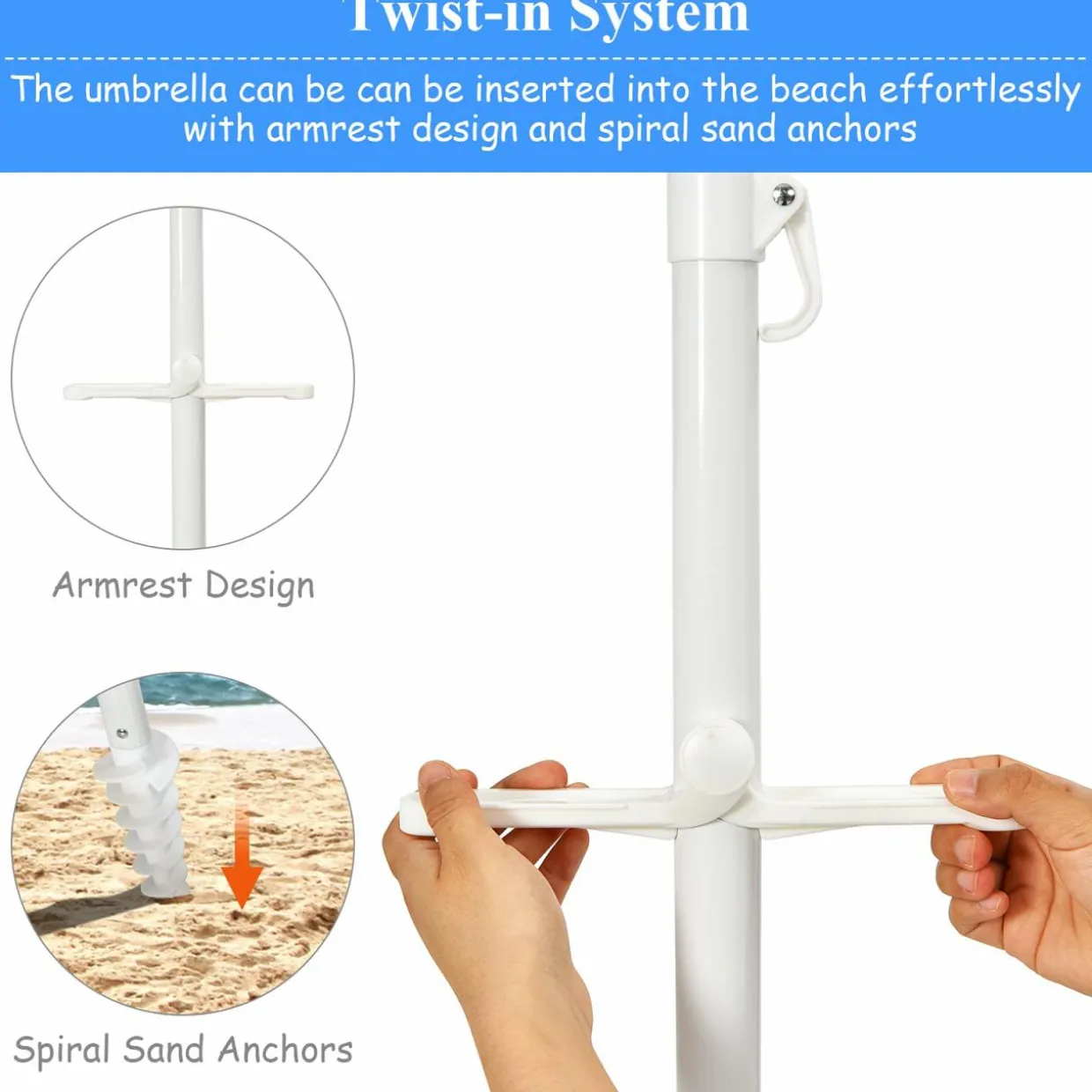 Tangkula 7.2 FT Beach Umbrella, Portable Beach Umbrella W/Sand Anchor & Tilt Mechanism, 8 Sturdy Rib & Premium Steel Pole, Carrying Bag