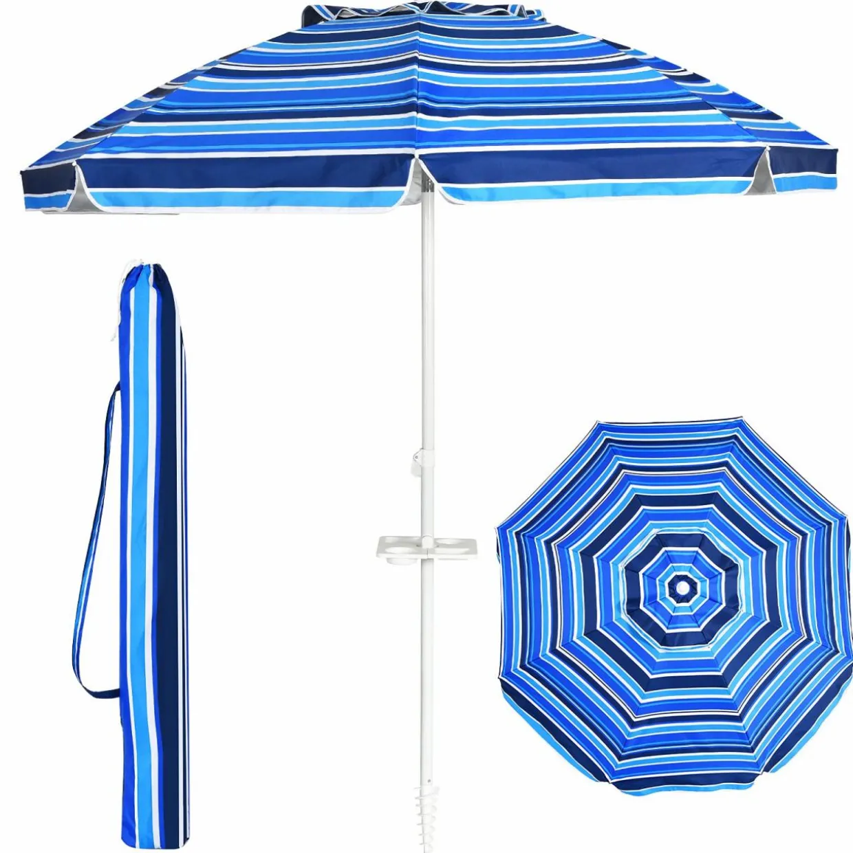 Tangkula 7.2 FT Beach Umbrella, Portable Beach Umbrella W/Sand Anchor & Tilt Mechanism, 8 Sturdy Rib & Premium Steel Pole, Carrying Bag