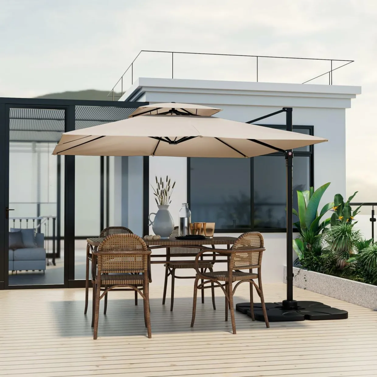TANGKULA 9.5 FT Cantilever Patio Umbrella, Outdoor Square Offset Umbrella with 360-degree Rotation